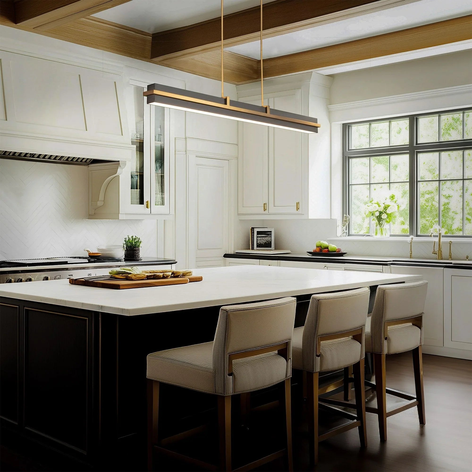 Desmond 48" Linear LED Pendant, 4CCT, Black/Aged Brass Finish