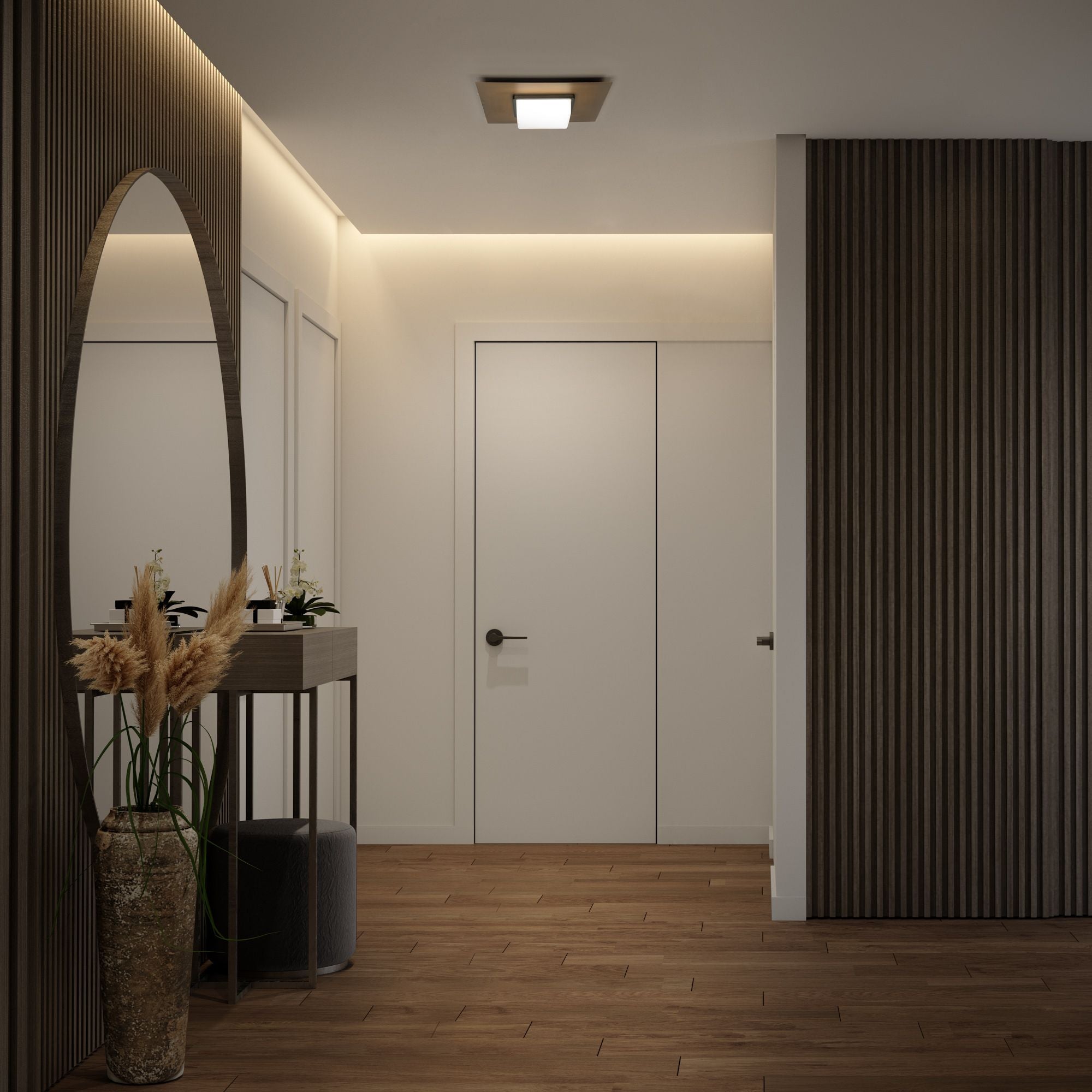 Double Decker 14" LED Flush Mount, 4CCT, Black/Aged Brass Finish