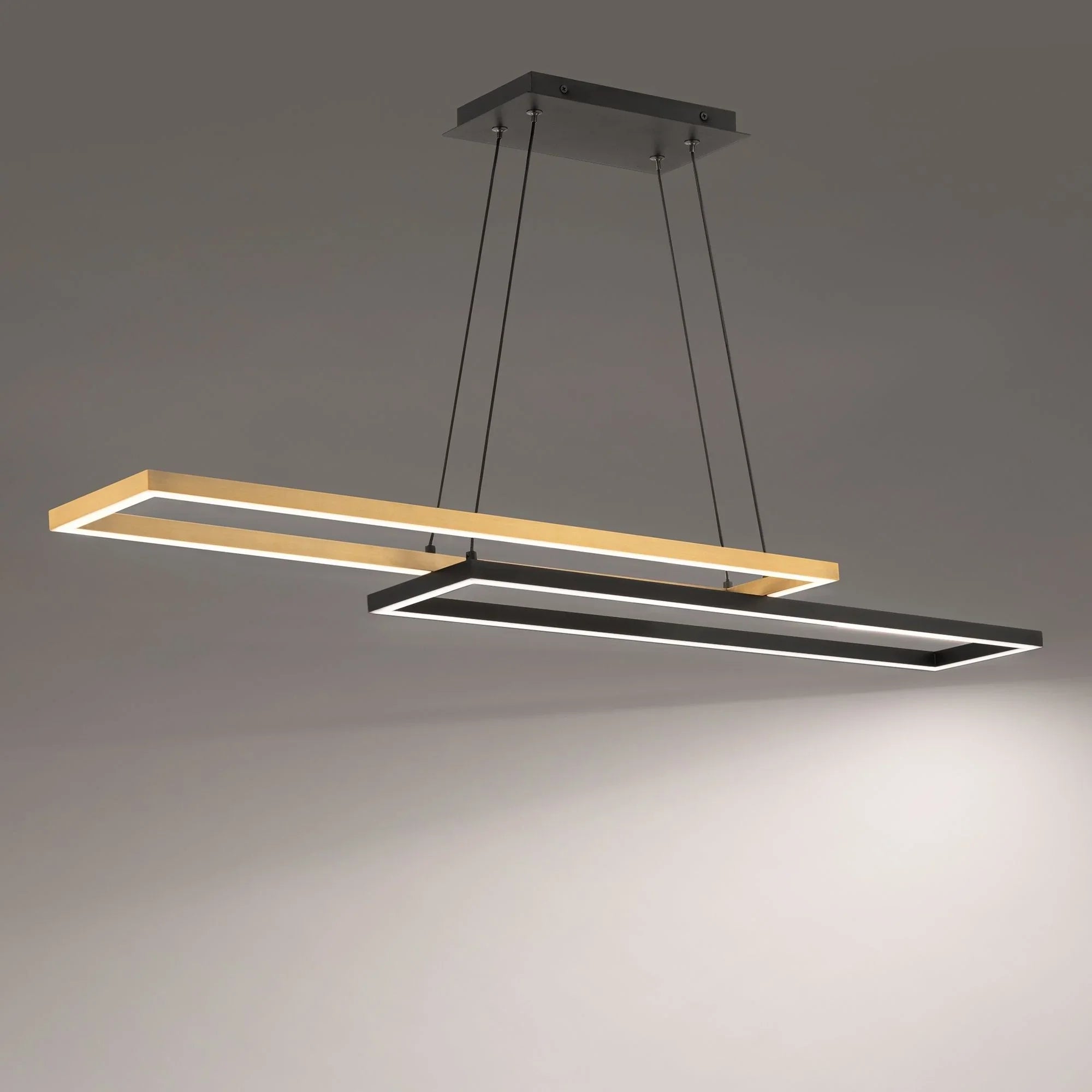 Double Entendre 42" LED Linear Pendant, 4CCT, Black/Aged Brass Finish