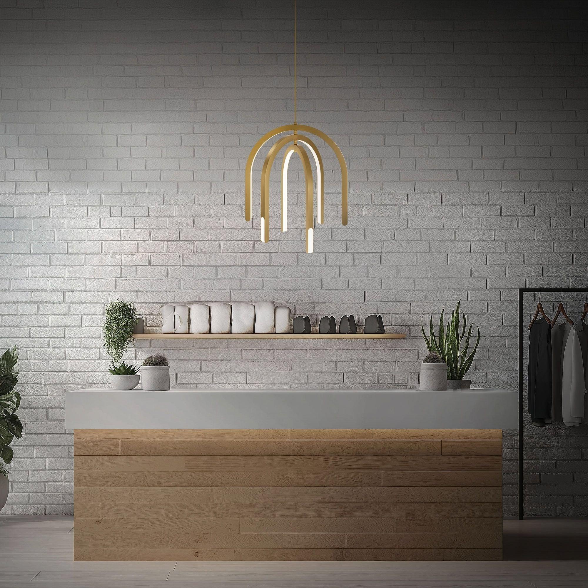 Helmet 34" LED Pendant, 4CCT, Aged Brass Finish