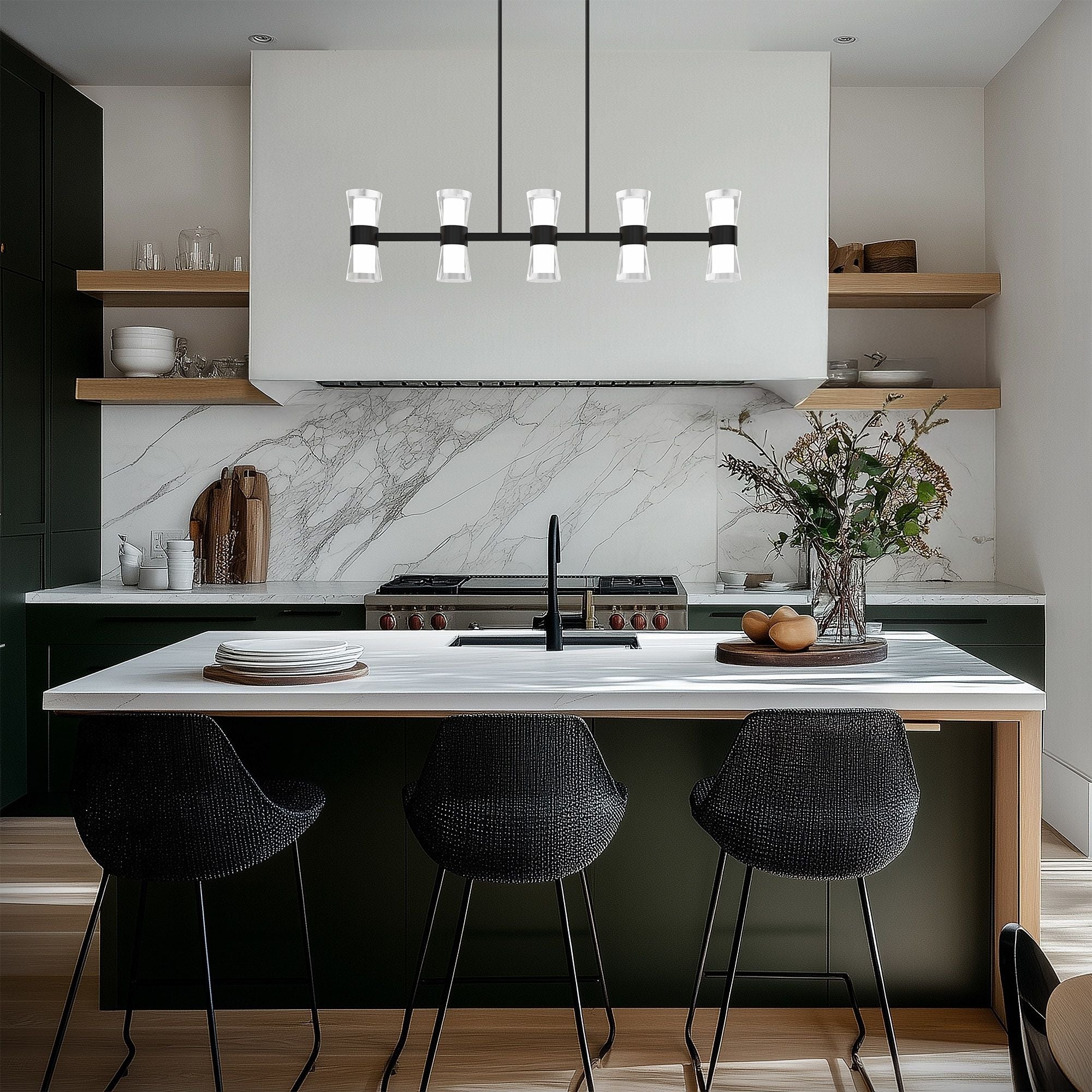 Hourglass 36" LED Pendant, 4CCT, Black Finish