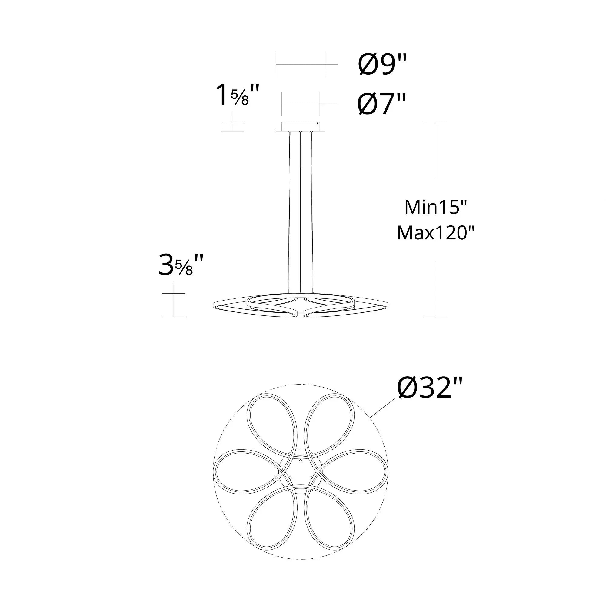 Klover 32" LED Pendant, 4CCT, Black Finish