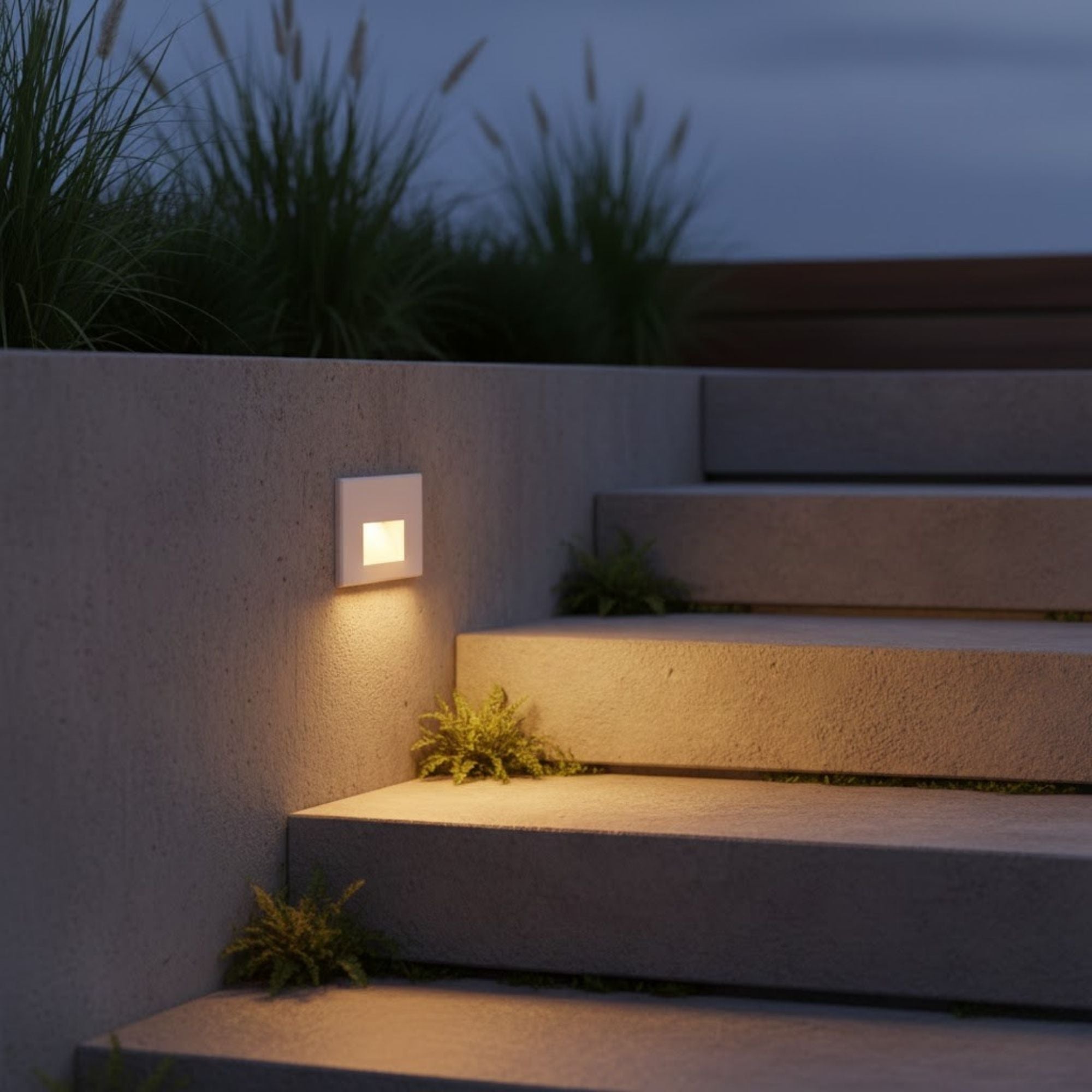 5" Wide LED Step and Wall Light, White on Aluminum Finish, 2700K