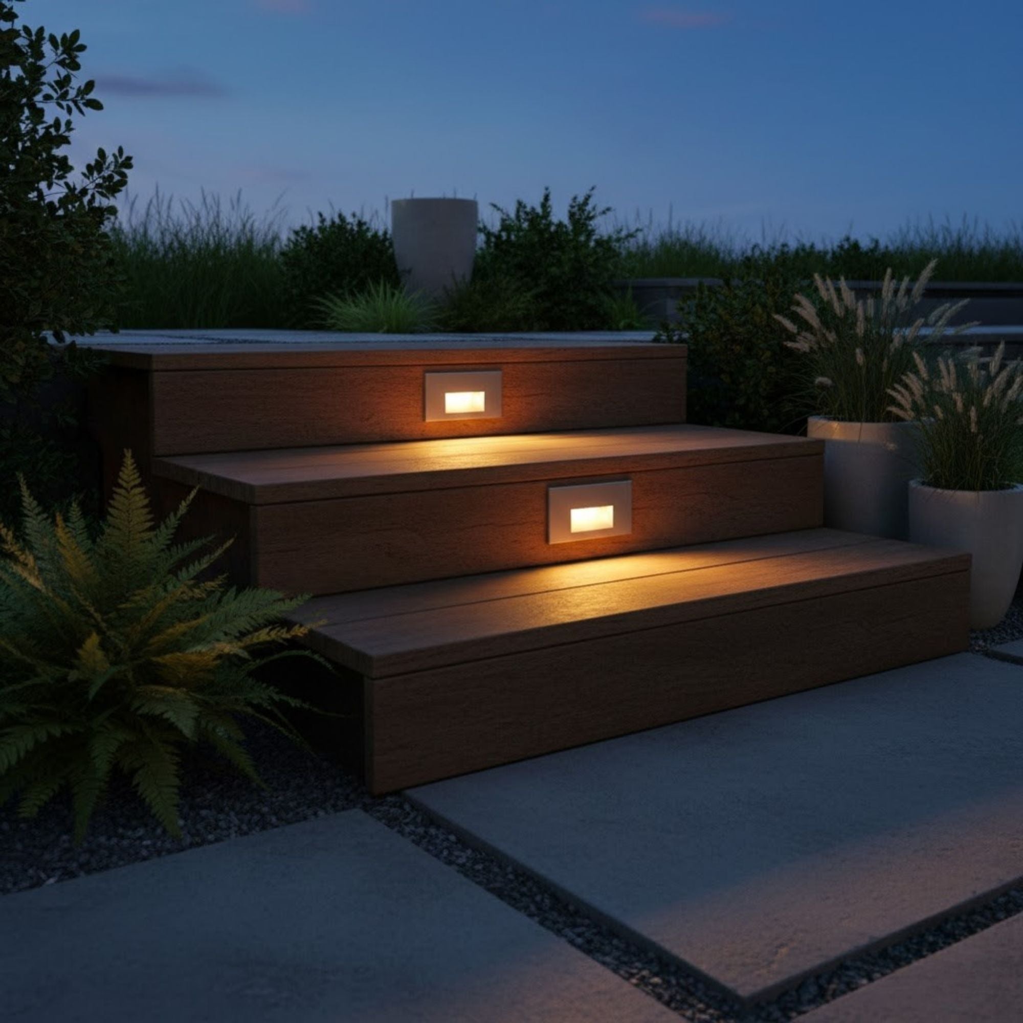 5" Wide LED Step and Wall Light, Stainless Steel Finish, Amber