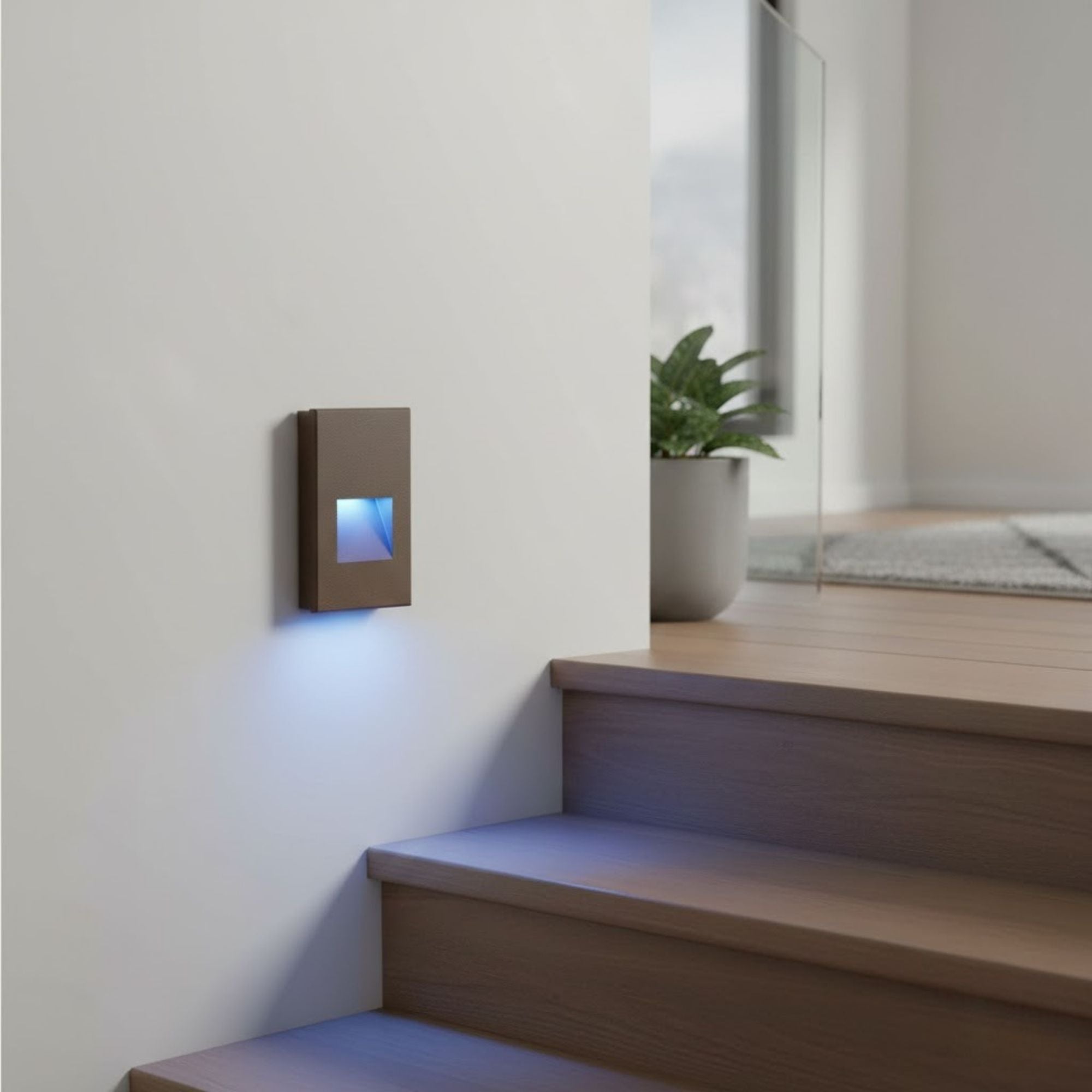 5" High LED Step and Wall Light, Bronze on Aluminum Finish, Blue