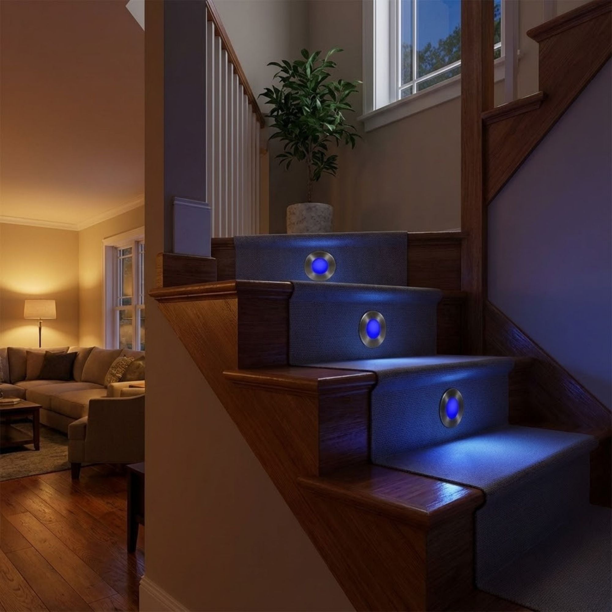 3.5" Round LED Step and Wall Light, Bronze on Aluminum Finish, Blue