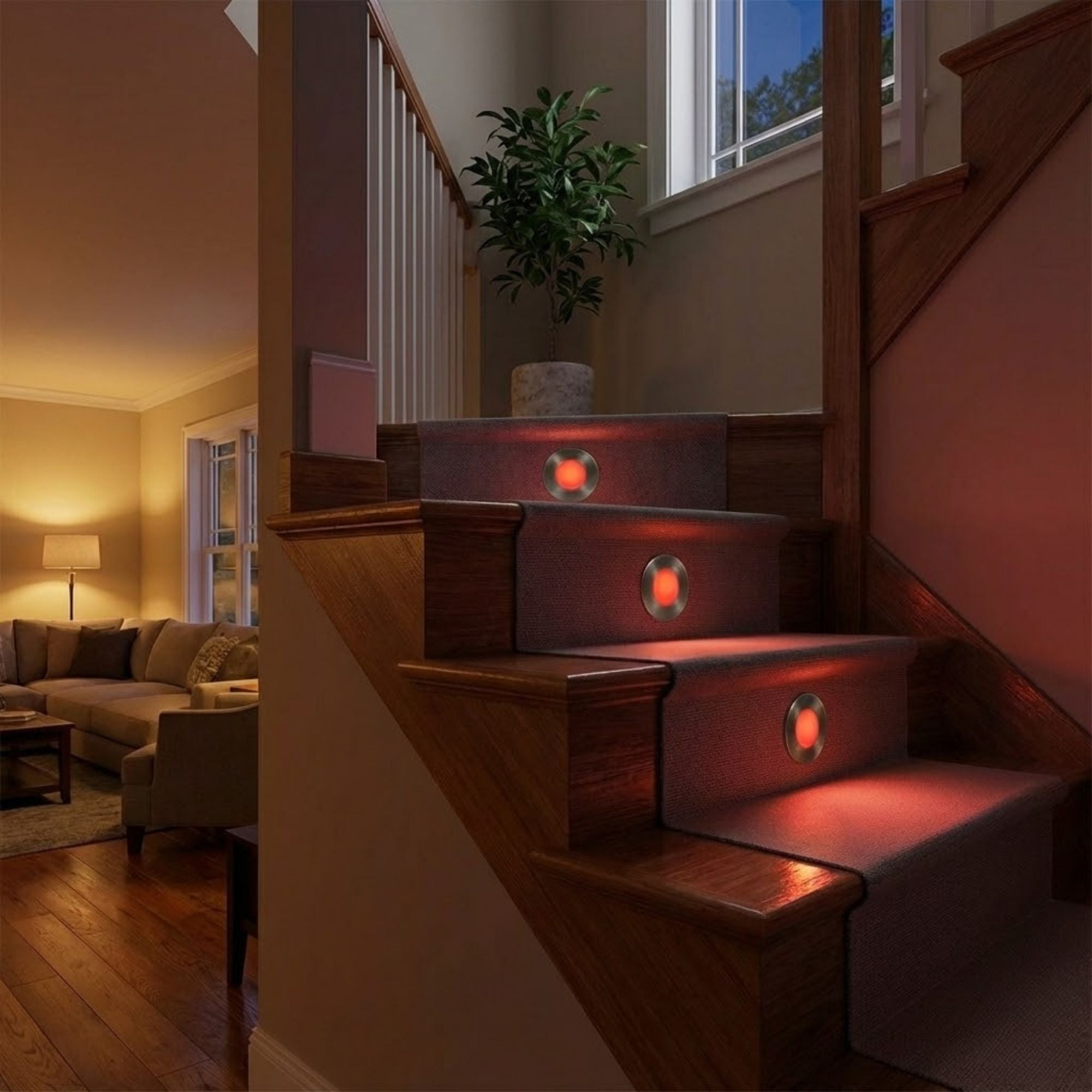 3.5" Round LED Step and Wall Light, Brushed Nickel Finish, Red