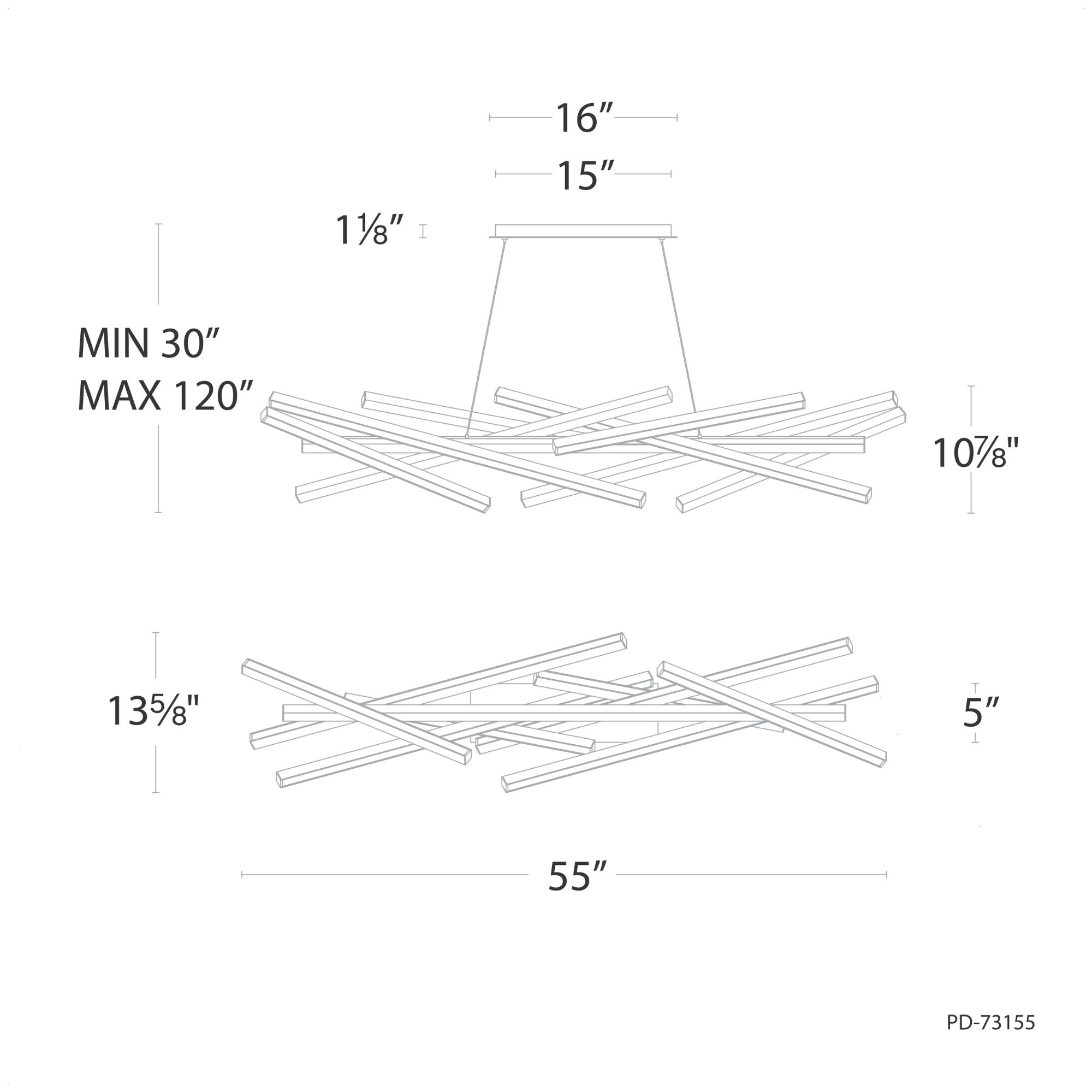 Parallax 55 in. 8 Lights LED Chandelier Black finish
