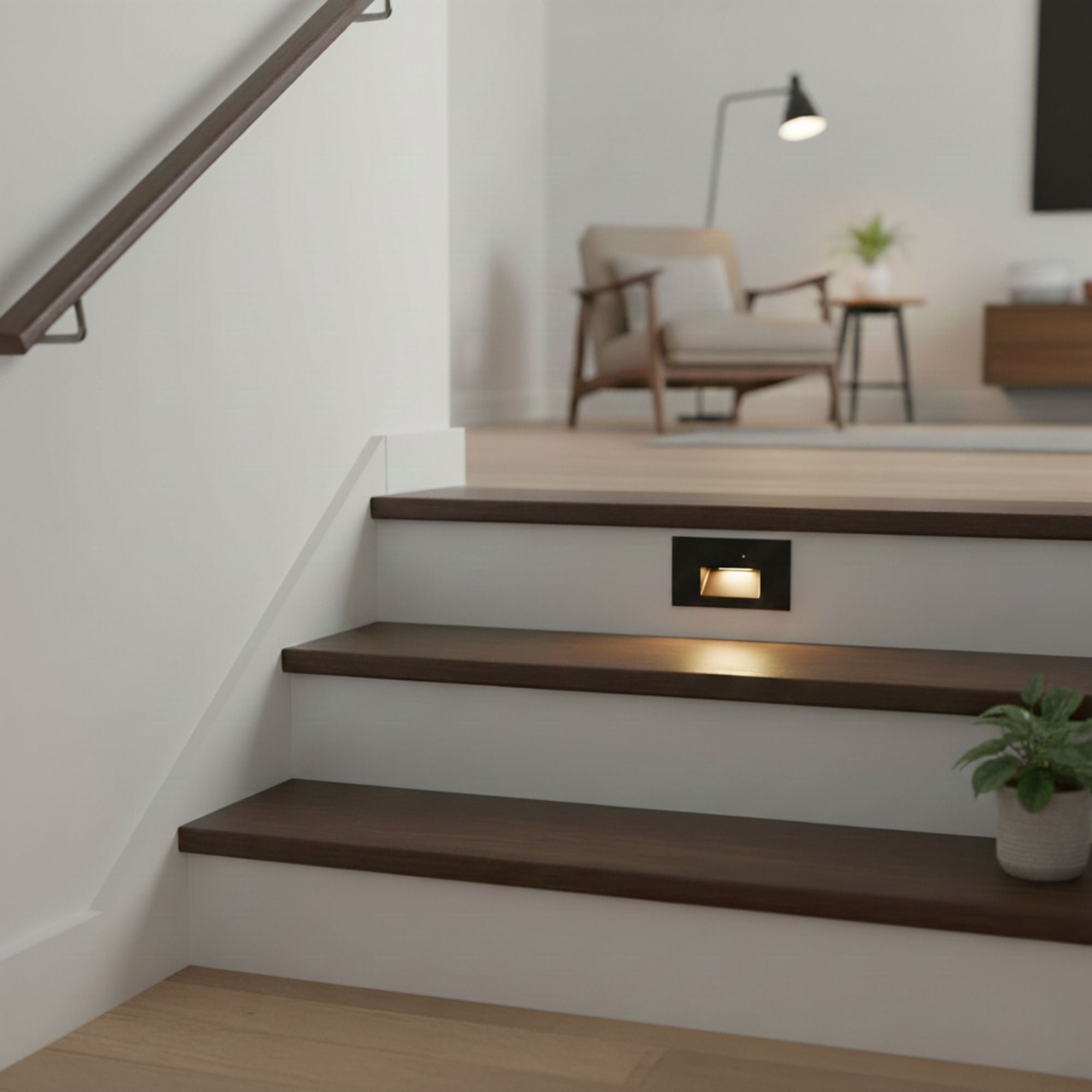 5" Wide LED Step Light with Photocell, Black on Aluminum Finish, 3000K