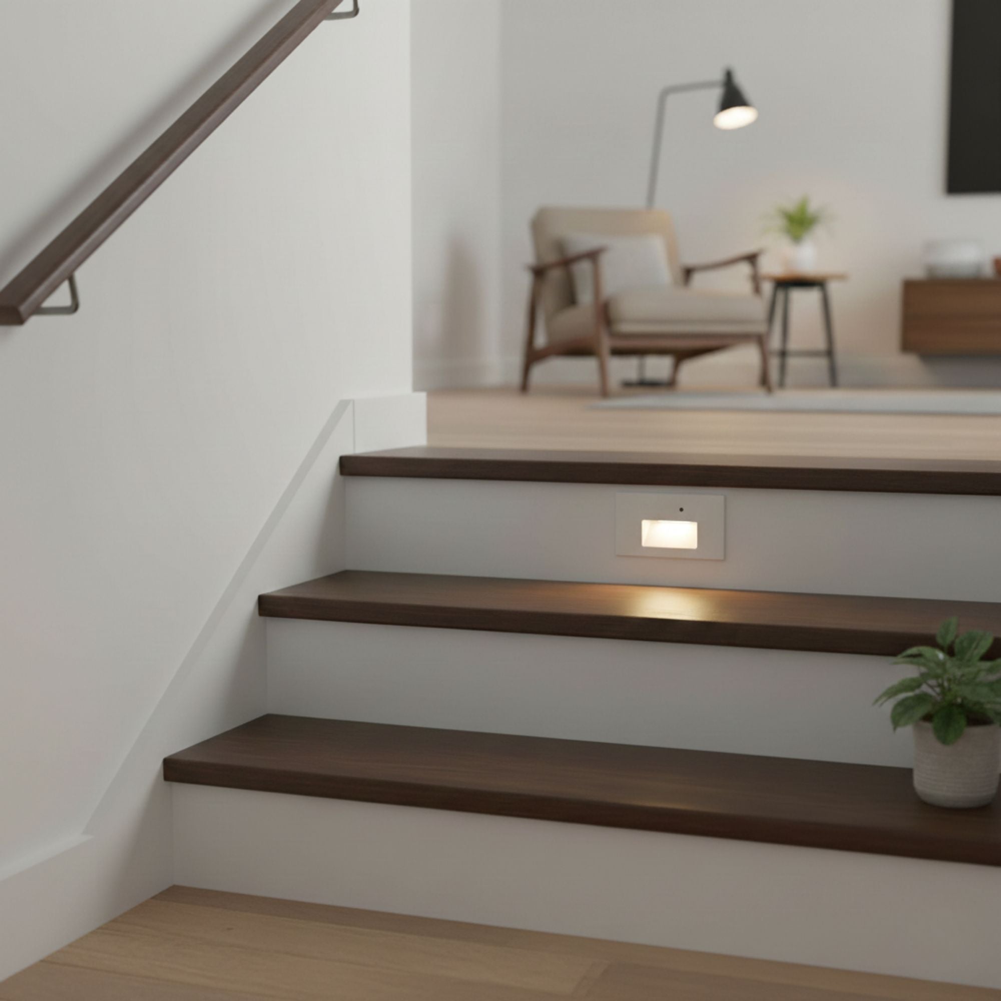 5" Wide LED Step Light with Photocell, White on Aluminum Finish, 3000K