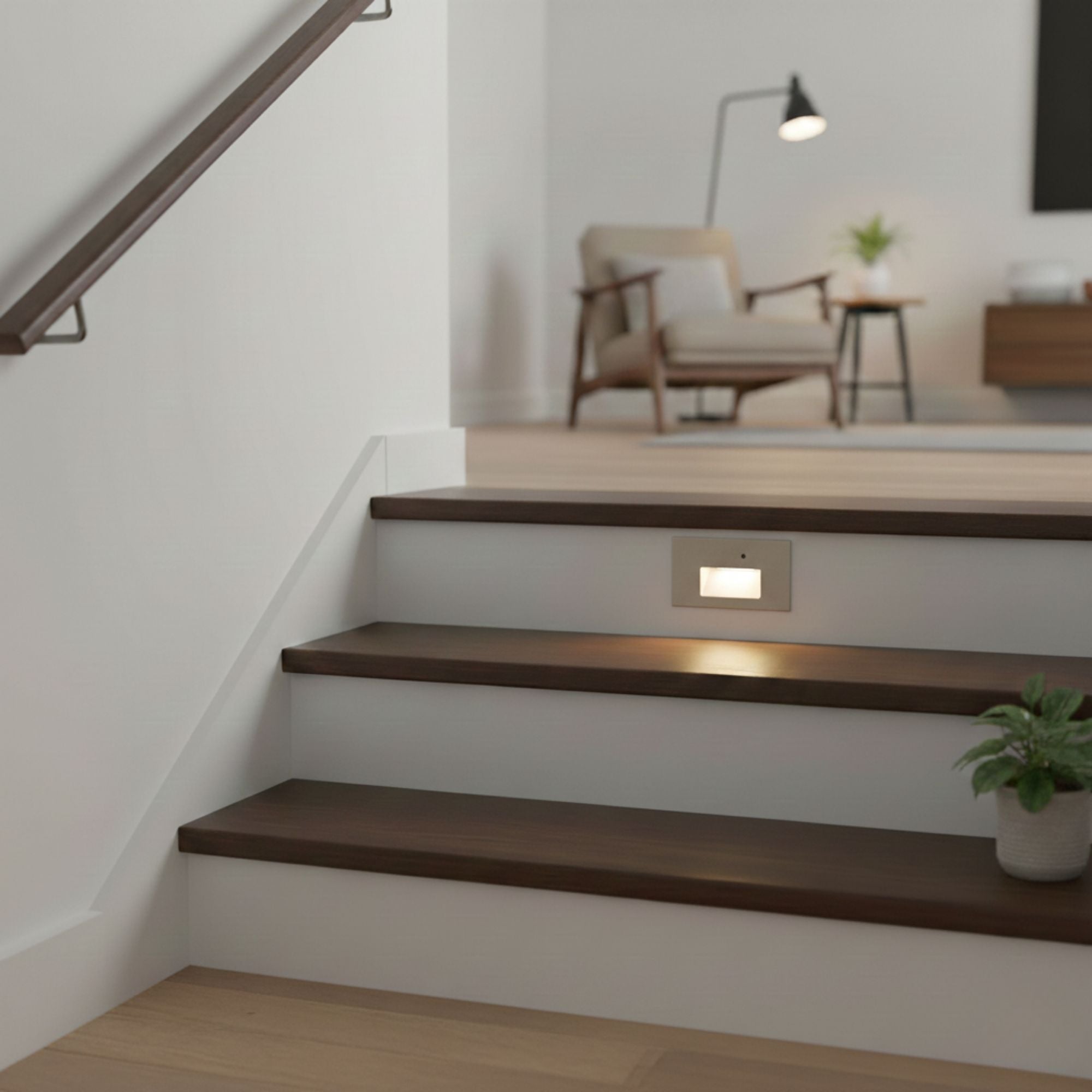 5" Wide LED Step Light with Photocell, Brush Nickel on Aluminum Finish, Amber