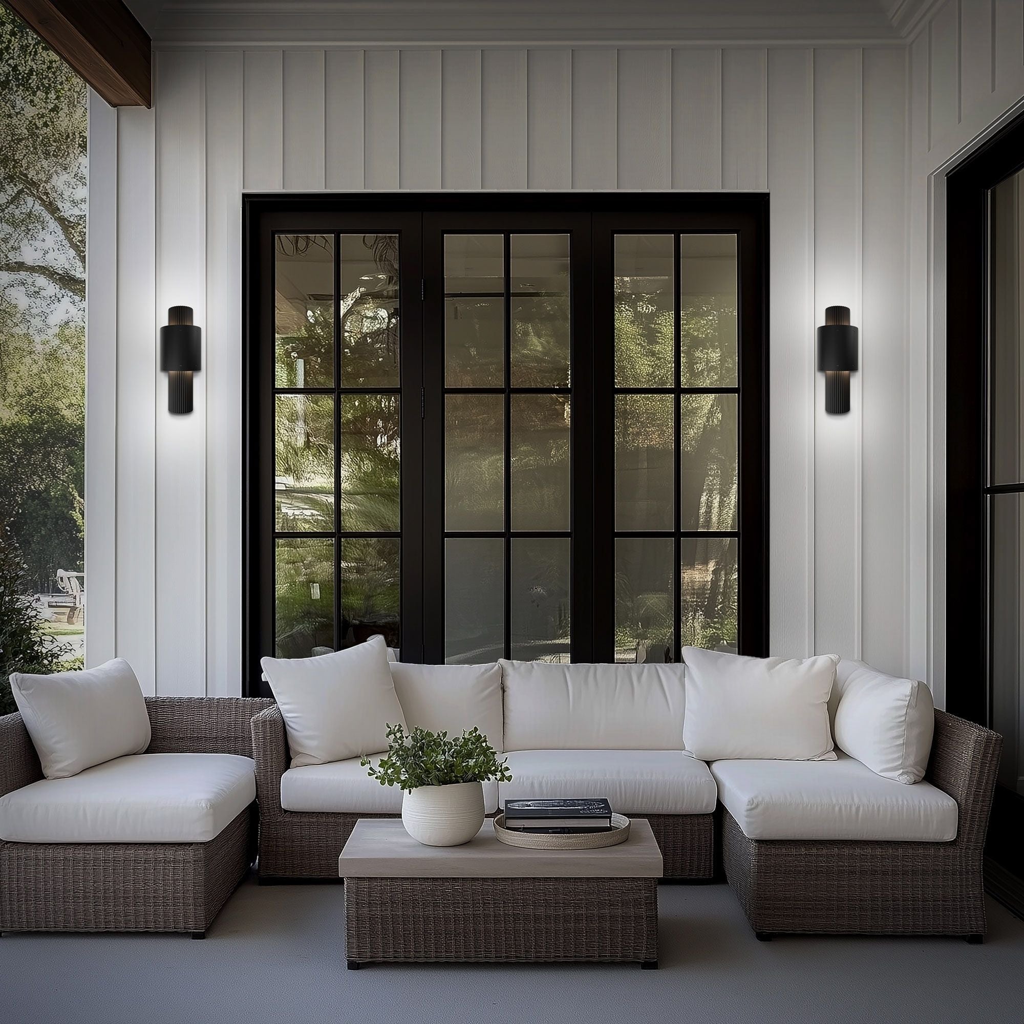 Piston 14" LED Outdoor Wall Sconce, 4CCT, Black Finish