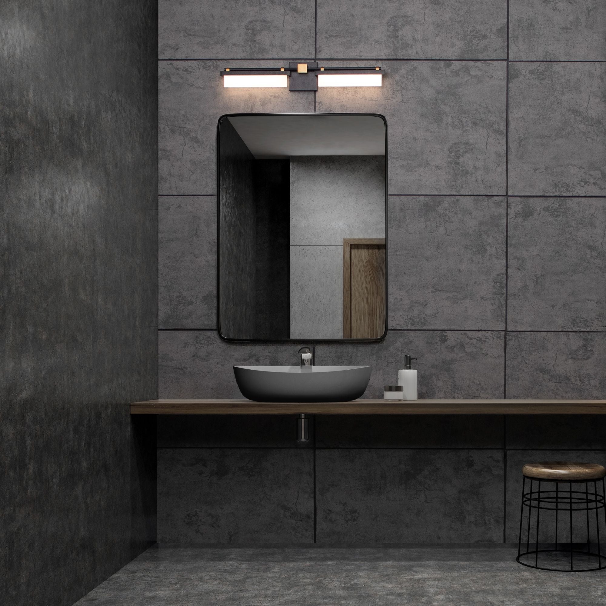 Two Fold 20" LED Bath, Black/Aged Brass Finish