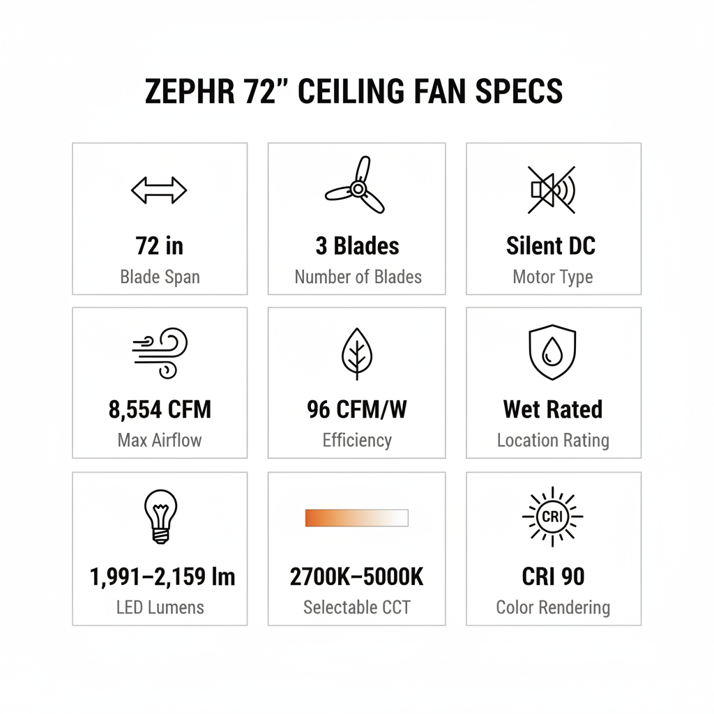 Zephyr 72" Bronze/White Oak — Final 3×3 Spec Infographic